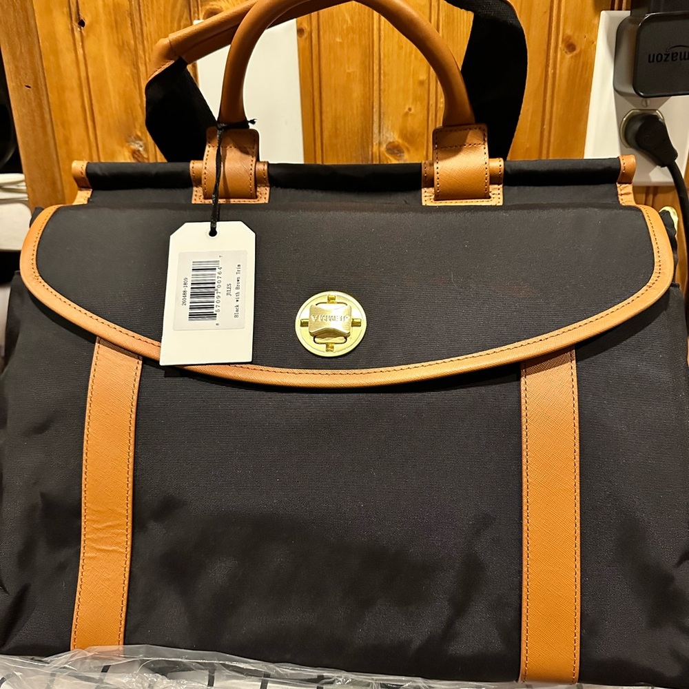 JEMMA JULES CONVERTIBLE BACKPACK NYLON BLACK W/BROWN TRIM NEW